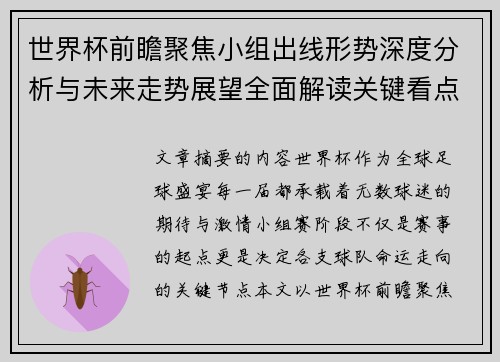 世界杯前瞻聚焦小组出线形势深度分析与未来走势展望全面解读关键看点